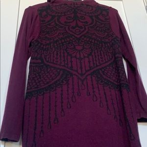 prAna patterned purple long zip jacket 100% organic cotton